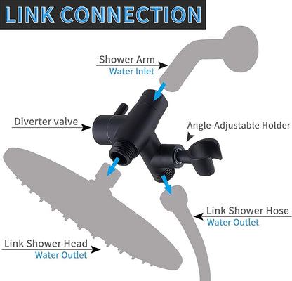 G-Promise Solid Metal Shower Head Diverter with Holder 3-Way | Spray Separately or Both, Adjustable-Angle Bracket, Anti-Leak, Smooth Knob Switch, Easy Install, Universal Replacement Part