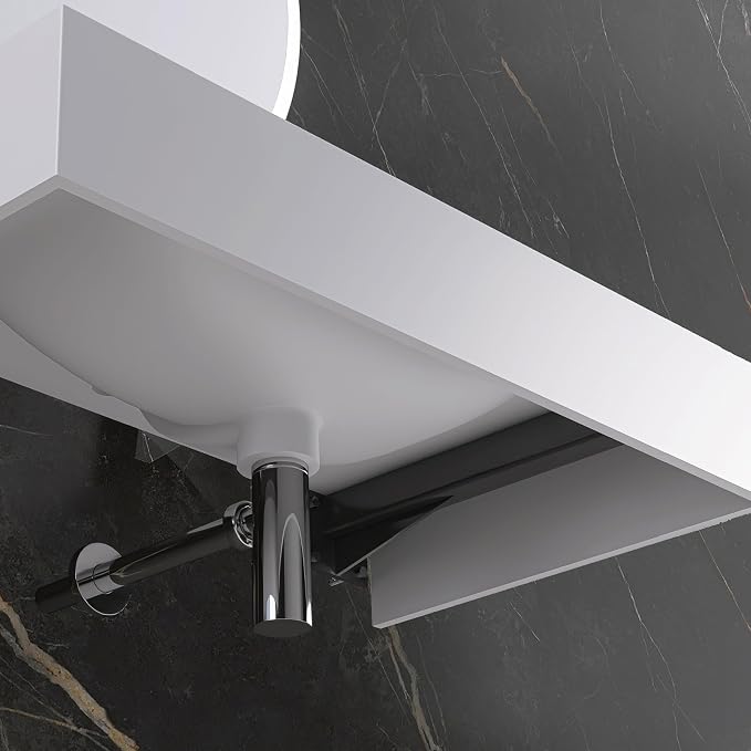 Wall Mount Bathroom Sink 31.9"L x 18"W x 5"H, Resin Stone Floating Sink with Single Facuet Hole, Rectangle Countertop Freestanding Vessel Sinks