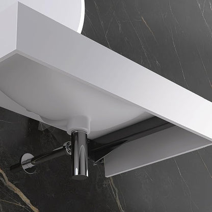 Wall Mount Bathroom Sink 31.9"L x 18"W x 5"H, Resin Stone Floating Sink with Single Facuet Hole, Rectangle Countertop Freestanding Vessel Sinks