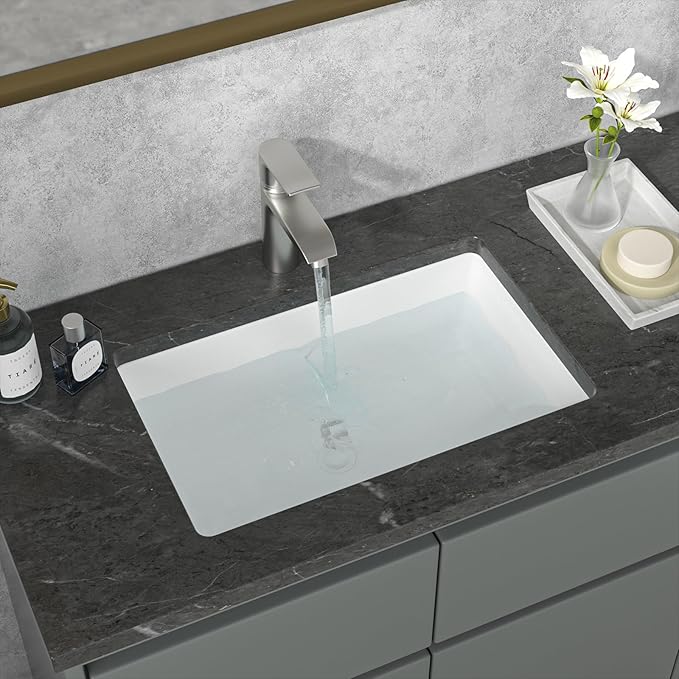 Sarlai Undermount Rectangular Vessel Sink - 21 x 13 inch Modern White Ceramic, Vanity Sink Art Basin with Overflow, Interior Bowl Size 18.9"x11.8"x4.75"
