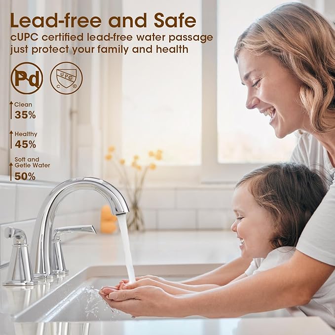 Widespread Bathroom Faucet 3 Hole, Polished Chrome Bathroom Sink Faucet, 2 Handle Brass Bathroom Faucets for Vanity Faucet with Pop Up Drain and 2 Supply Lines