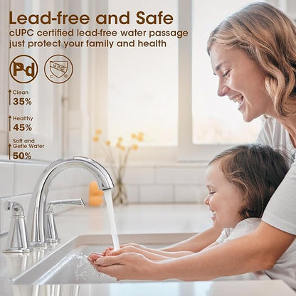 Widespread Bathroom Faucet 3 Hole, Polished Chrome Bathroom Sink Faucet, 2 Handle Brass Bathroom Faucets for Vanity Faucet with Pop Up Drain and 2 Supply Lines