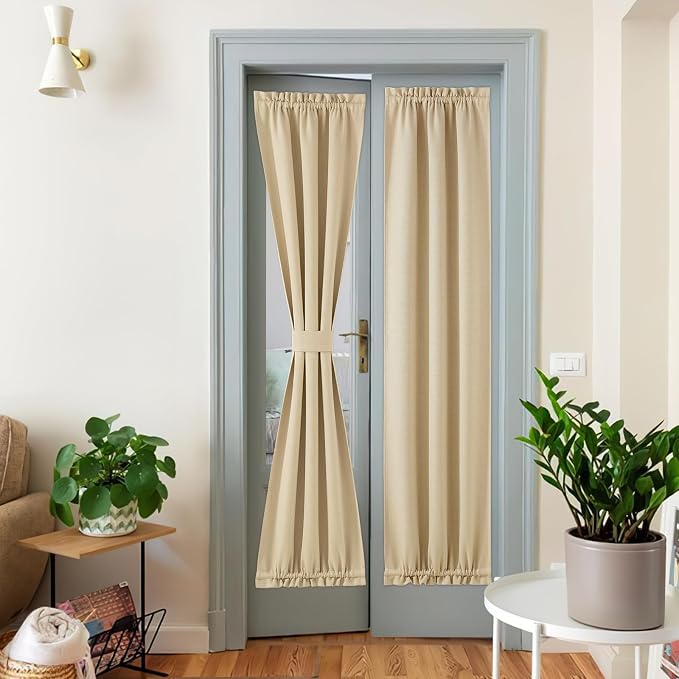 NICETOWN French Door Curtains, Thermal Insulated Faux Linen Drapes Rod Pocket Blackout Privacy Panel for Living Room/Patio Glass, Door Window Shade with Tieback, 1 PC, 25 x 72 inch, Oatmeal