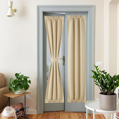 NICETOWN French Door Curtains, Thermal Insulated Faux Linen Drapes Rod Pocket Blackout Privacy Panel for Living Room/Patio Glass, Door Window Shade with Tieback, 1 PC, 25 x 72 inch, Oatmeal