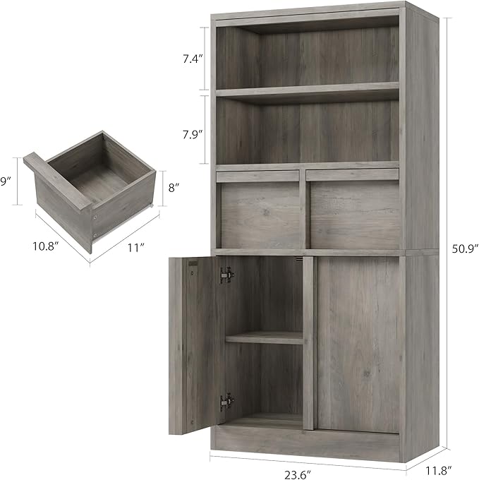 GAOMON 51" Tall Bathroom Storage Cabinet, Floor Cabinet with Doors & 2 Drawers, Organizer Cabinet Freestanding for Bathroom, Living Room, Kitchen & Pantry, Grey