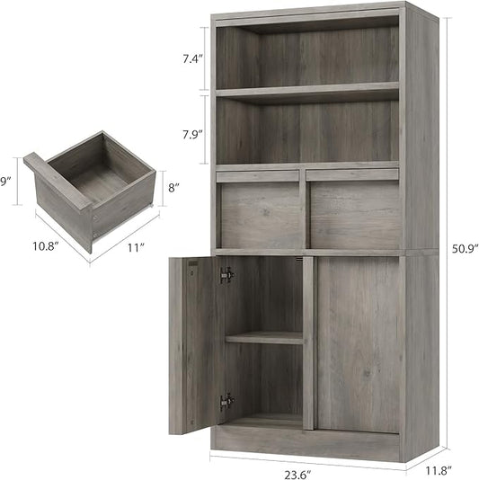 GAOMON 51" Tall Bathroom Storage Cabinet, Floor Cabinet with Doors & 2 Drawers, Organizer Cabinet Freestanding for Bathroom, Living Room, Kitchen & Pantry, Grey