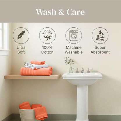 Modern Threads Natural Vine 6-Piece 100% Cotton Towel Set – Yarn Dyed Jacquard – Includes 2 Bath Towels, 2 Hand Towels, 2 Washcloths – Absorbent, Quick Dry, Soft & Durable – Rust Orange