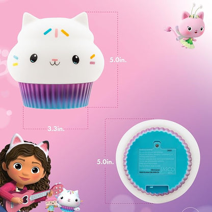 Lights By Night Squish'ems Gabby's Dollhouse Cakey Cat Night Light for Kids | 13 Color Modes and Dimmable Warm White Light for Kids Room, Nursery, and Bedroom, USB Powered with AAA Battery Option