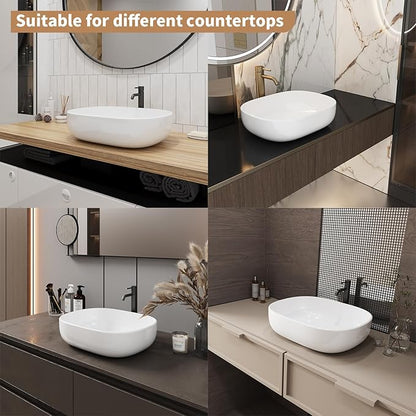 20"X16" Bathroom Vessel Sink Rectangular Above Counter White Porcelain Fireclay Ceramic Modern Vanity Sink Rectangle Art Basin