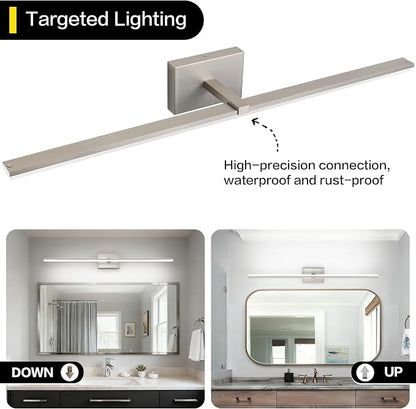 40 Inch Modern Vanity Light for Bathroom Brushed Nickel Over Cabinet Arm Extra Wide LED Bar 6000K Daylight