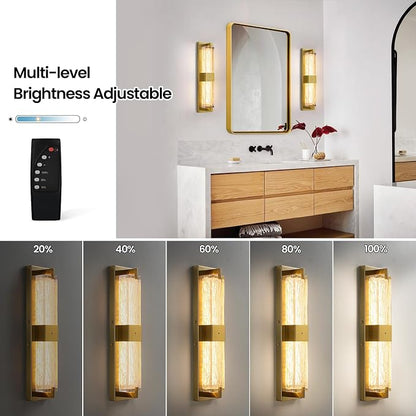 Battery Operated Resin Wall Sconce - Wireless Rechargeable Gold Wall Light Dimmable LED Remote Wall Sconces Lighting Modern Cordless Brushed Brass Vanity Light Fixture for Living Room Bedroom Bathroom