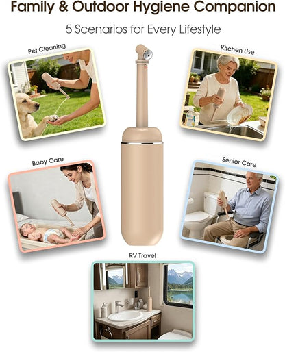 Leak-Proof Portable Bidet for Travel, Full 380ml (12.8oz) Capacity Handle Bidet, Peri Bottle with Secure Seal for On-the-Go Hygiene, Postpartum Care & Camping&Outdoor (Khaki)