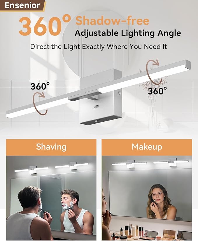 Ensenior Modern Vanity Light 24 Inch, Built-in Dimmer, 14W Dimmable 5CCT LED Light Fixture Over Mirror, Baked-on Matte Grey Vanity Lights for Bathroom Mirror Cabinets Bedroom-FCC & ETL Certificated