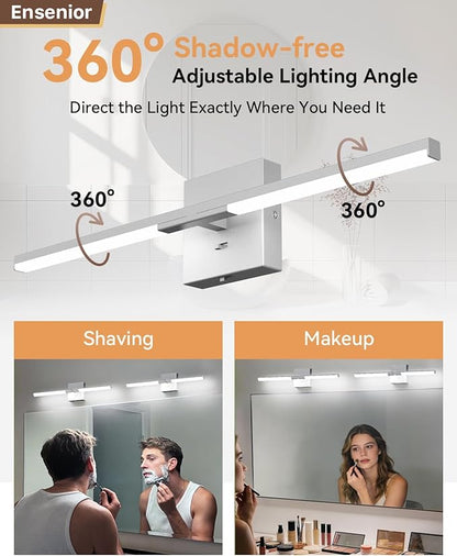 Ensenior Modern Vanity Light 24 Inch, Built-in Dimmer, 14W Dimmable 5CCT LED Light Fixture Over Mirror, Baked-on Matte Grey Vanity Lights for Bathroom Mirror Cabinets Bedroom-FCC & ETL Certificated