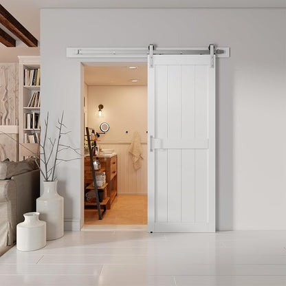 32''x84'' Sliding Barn Door with 6 Ft Brushed Nickel Hardware Kit | Pre-Drilled Holes Easy Assembly - Include Installation Manual, Water-Proof PVC Surface, H-Frame, White
