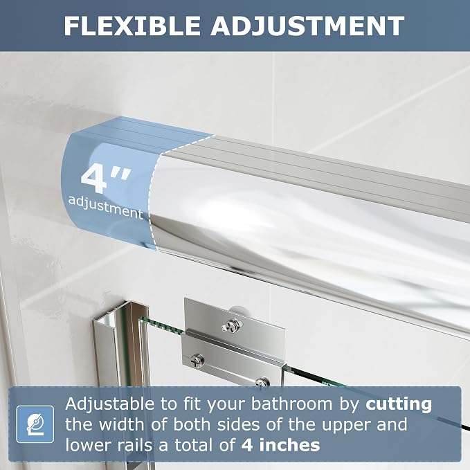 SUNNY SHOWER Double Sliding Glass Door 60" W x 57" H Shower Door 1/4" Tempered Glass Sliding Door Semi-Frameless Shower Glass Enclosure Bypass Walk in Shower Cabin, Chrome Finished