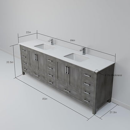 Jacques 84 in. W x 22 in. D Distressed Grey Double Bath Vanity and White Quartz Top