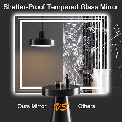 Snowdool 55 x 36 in LED Bathroom Mirror, Front and Backlit, Anti-Fog | Front and Backlit, Stepless Dimming, Anti-Fog, Memory Function