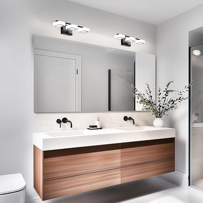 LED Modern Bathroom Light Fixtures, 3-Light Dimmable Vanity Lights with 5 Color Modes, Matte Black Acrylic Bathroom Wall Lighting Fixtures Over Mirror, 2700K- 6500K Adjustable, 18 Inch, ETL Listed