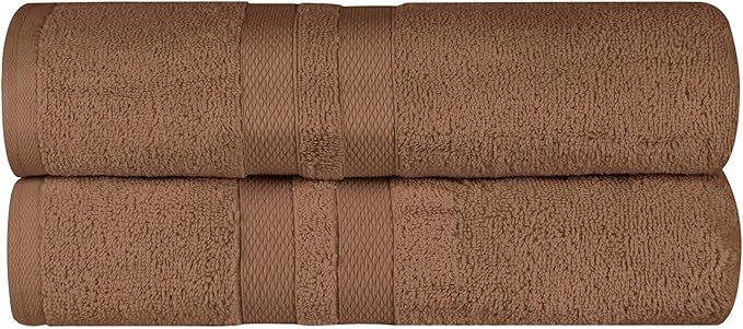 Superior Ultra-Soft Cotton Bath Towel Set, Quick-Dry, Absorbent, Shower, Spa Basics, Large Towels, Bathroom Sets, Bath Essentials, Solid, Double Line Dobby Border, 2 Pack, Set of 2, Chocolate Brown