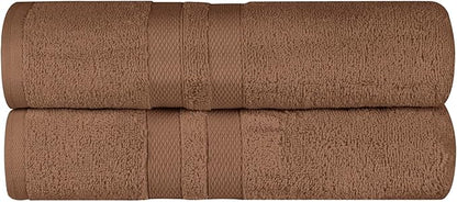 Superior Ultra-Soft Cotton Bath Towel Set, Quick-Dry, Absorbent, Shower, Spa Basics, Large Towels, Bathroom Sets, Bath Essentials, Solid, Double Line Dobby Border, 2 Pack, Set of 2, Chocolate Brown