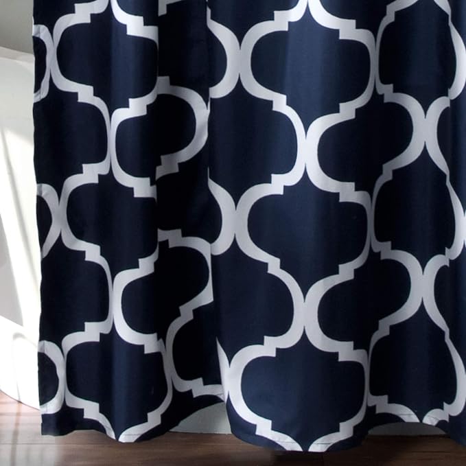 Lush Decor Geo Shower Curtain Single 72"W x 72"L Navy - Trellis Shower Curtains for Bathroom - Navy Bathroom Curtain
