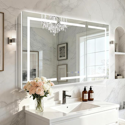 60"x36" Smart LED Medicine Cabinet with Mirror - Triple Door Bathroom Storage, Anti-Fog Technology, 3-Color Stepless Dimming, 5X Magnifier, Night Light, Soft-Close Hinges