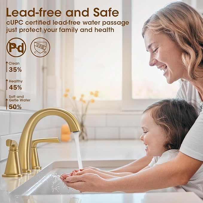Gold Bathroom Faucet,Brushed Gold Bathroom Faucet,Brass Sink Faucets,Bathroom Faucet 3 Hole Brushed Nickel，with Pop Up Drain Supply Hose for Vanity,Lavatory RV Farmhouse