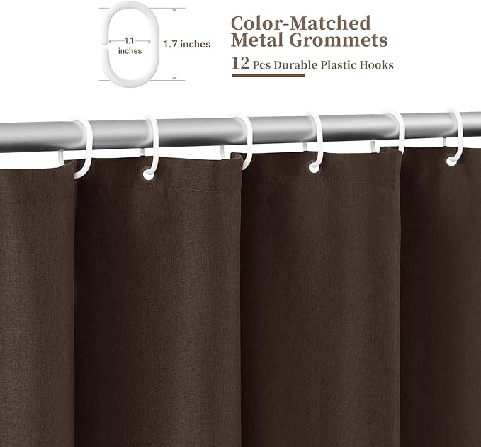BTTN 72x84 Shower Curtain, Extra Long Scalloped Linen Textured Boho Fancy Cloth Shower Curtain Set with Hooks, Large Unique Elegant Decorative Waterproof Fabric Shower Curtains for Bathroom, Brown