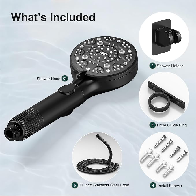 RV Shower Head with Hose, High Pressure 9 Mode Black Shower Head with On/Off Switch, Filtered Black Shower Head, Shower Head for RV/Campers, Travel Trailer, Motorhome for Water Saving（Black）
