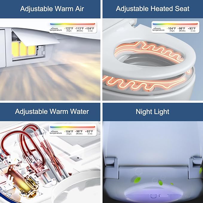 Combier Bidet Toilet Seat with Heated Warm Water & Nozzle Wash, Auto-Dry, Quiet Close Lid, Wireless Remote - Electric Bidet Seat 102S-B(Elongated)