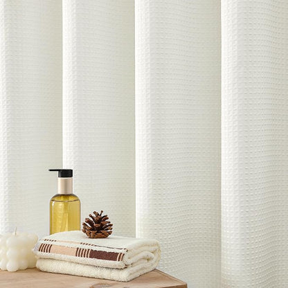 Cream 256GSM Waffle Weave Shower Curtain, 72"x84" | Extra Long with Weighted Hem & Rustproof Grommets-Water-Repellent Polyester, Hotel Spa Style for Bathroom,RV,Apartment