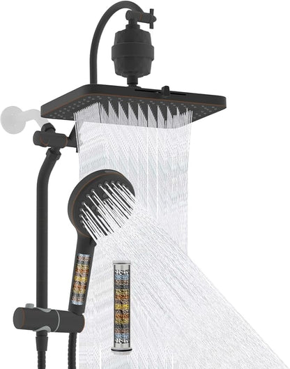 Hibbent 5-spray Filtered Rainfall Shower Head Combo, High Pressure 13'' Showerhead with 10 Spray Modes Handheld, All Metal 3 way Diverter Shower Arm, 71'' Hose and Holder, Oil-Rubbed Bronze