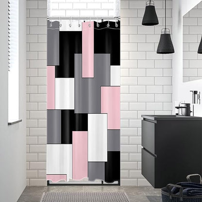 HVEST Modern Pink Shower Curtain with Hooks, Grey Black and White Abstract Geometric Shower Curtain for Bathroom, Mid Century Minimalist Shower Curtain Set Bathroom Decor Curtains, 48x72 inch