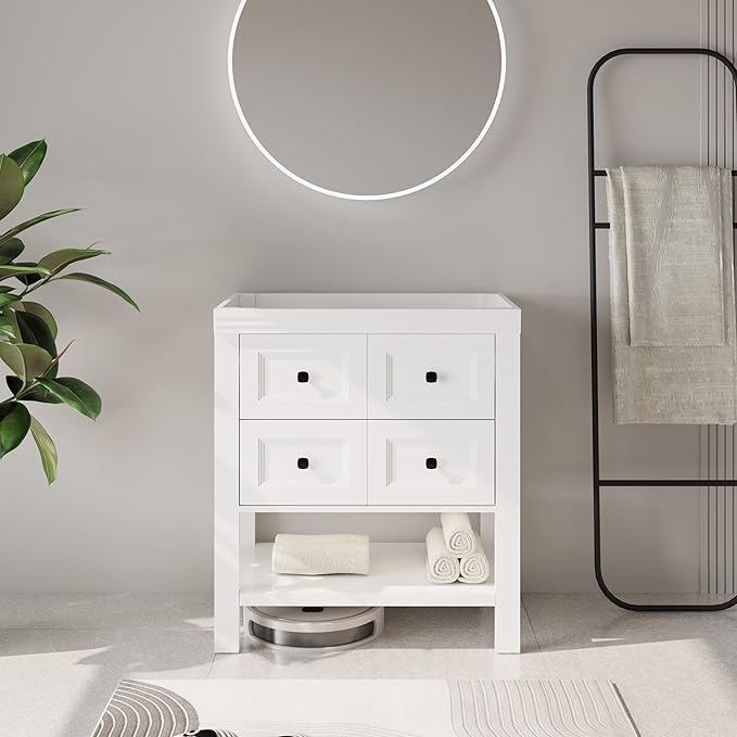 eclife 30" Bathroom Vanity with Sink Combo, Modern Painted Vanities Cabinet with Big Drawers, Opening Bottom Shelf, Raised Foot Pads, Exclude Undermount Sink, Faucet & Drain, White