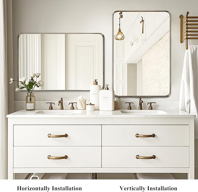 Fabuday Bathroom Mirror 36x24 Inch, Bronze Frame Rectangle Wall Mirror Over Sink - Rustic Vanity Mirror for Modern Farmhouse Decor, Heavy-Duty Hooks Included, Horizontal or Vertical Hanging