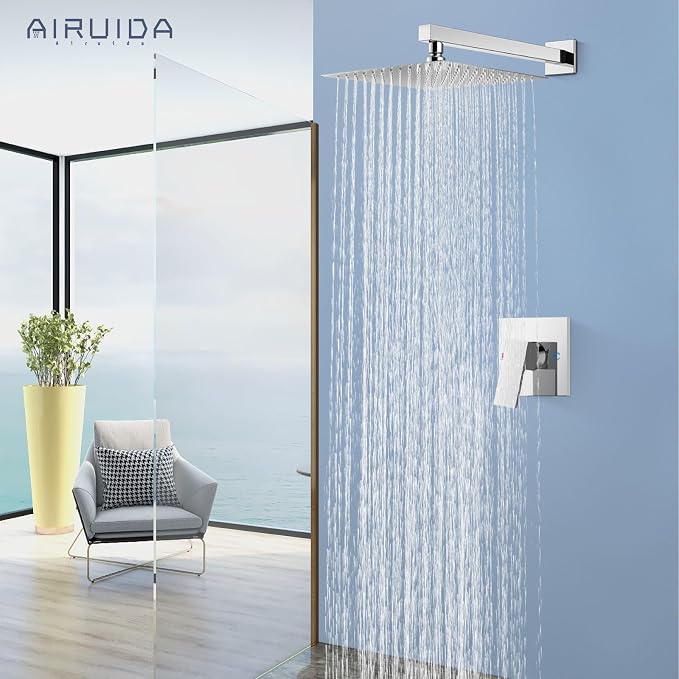 Airuida Shower Faucet Set,12 Inch Shower Valve Kit,Chrome Polish | Male Threads,Rough-in Valve Shower Trim Kit,Single Handle Control Shower Set