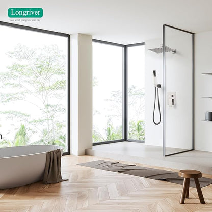 Longriver S200 Shower Faucet Set, Shower System Bathroom High Pressure 12 Inches Rainfall Shower Head with Handheld Spray, Wall Mounted Shower Fixtures with Shower Valve and Trim Kit, Brushed Nickel