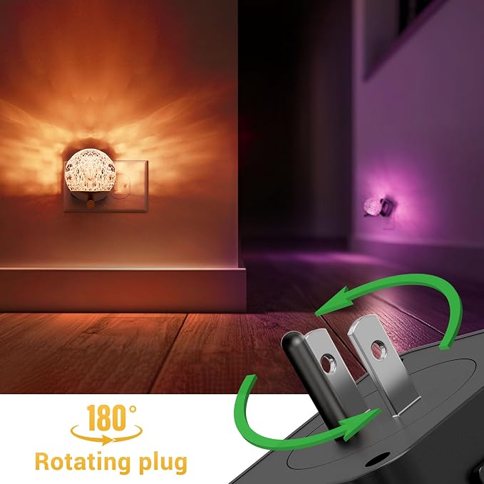 L LOHAS LED Night Lights Plug Into Wall 2 Pack, Dusk to Dawn Sensor | 10-Color RGB Dimmable Night Light, 180°Rotating Plug in Night Light for Bathroom, Hallway, Bedroom, Stairway