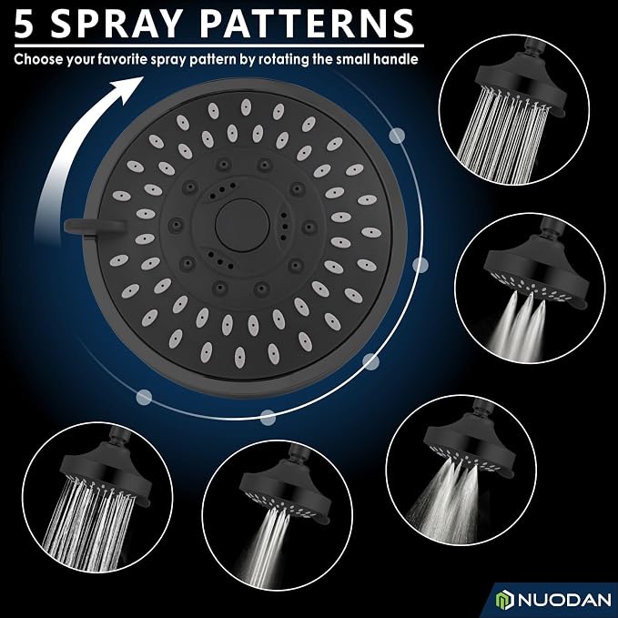 High Pressure Shower Head - 5 Spray Modes Powerful Pressure Boosting Showerhead For Bathroom - High Flow Fixed Showerheads (Matte Black)