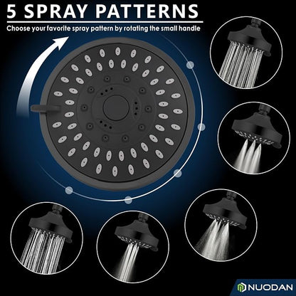 High Pressure Shower Head - 5 Spray Modes Powerful Pressure Boosting Showerhead For Bathroom - High Flow Fixed Showerheads (Matte Black)