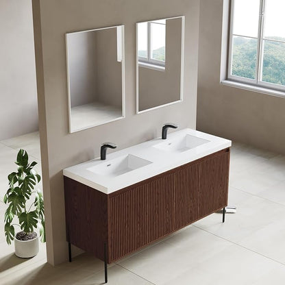 Dowell 61" Bathroom Sink,Double Bowl Vanity Basin,Rectangular Drop-In Bathroom Sink with Overflow,White-000 6122BP