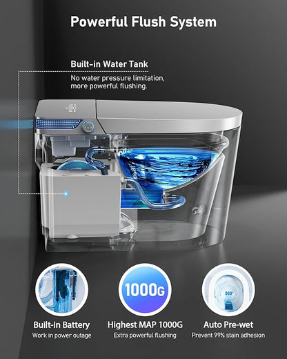 Smart Toilet with Bidet Built-in: Bidet Toilet with 5L Tank, Child Seat, 4 Wash Mode Heated Seat Modern Toilet, One Piece Toilet with Warm Water, Dryer, Foam, Remote, Foot Sensor, Auto Flush Lid&Seat