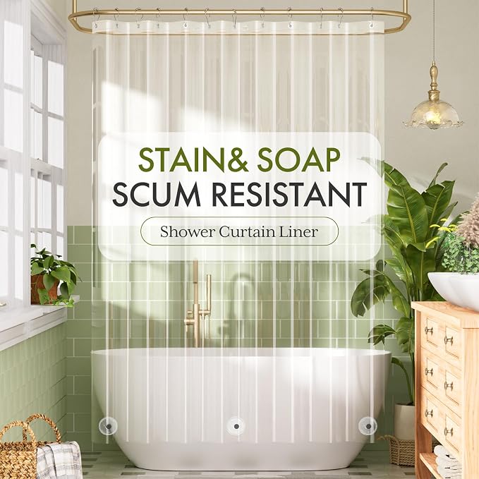 Bathway Shower Curtain Liner, Clear Shower Curtain Liner 72x90 PEVA Waterproof Shower Curtain Liner Plastic with 3 Magnets and 12 Rustproof Metal Grommets, Extra Long Shower Liner for Bathroom