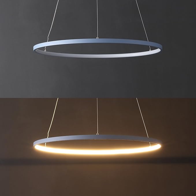 JONATHAN Y 23.75" Blue Modern Integrated LED Pendant Light, Dimmable Round Hoop Chandelier for Kitchen Island, Dining Room, Adjustable Height Metal Hanging Light (JYL7203D)