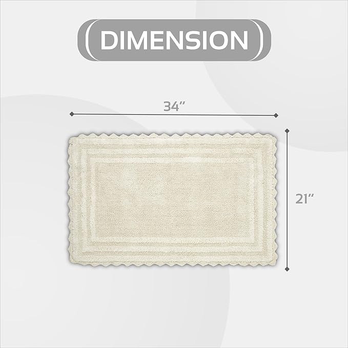 Better Trends Lilly Crochet 21x34 Reversible Bath Rugs and Bath mats for Bathroom, Luxurious 100% Cotton Bath Rug & Water Absorbent Bathroom Mat - Cream Bath Matt