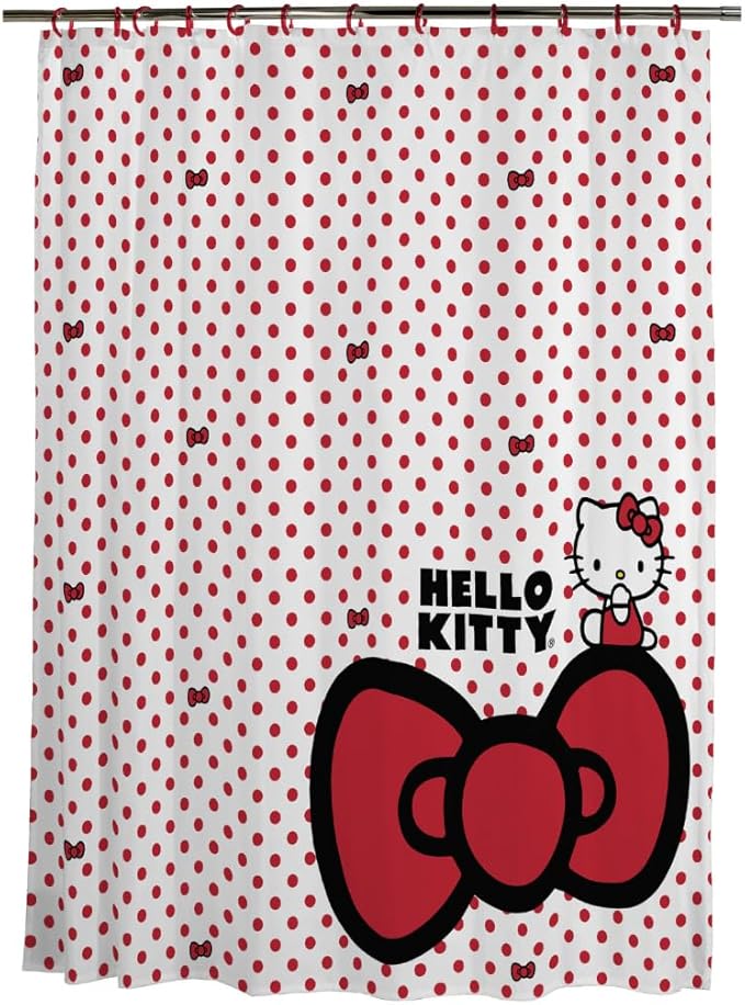 Sanrio Hello Kitty 13-Piece Shower Curtain Set, 72" x 70" Fabric Curtain with Hooks, Polka Dot Kawaii Bathroom Decor, Machine Washable, (100% Officially Licensed Product) by Franco Collectibles