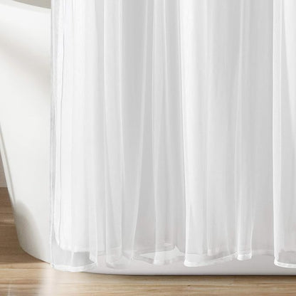 Lush Decor Tulle Skirt Colorblock Shower Curtain Single 72" W x 72" L Blush & White - Fabric Shower Curtains for Bathroom - Cute Bathroom Curtain