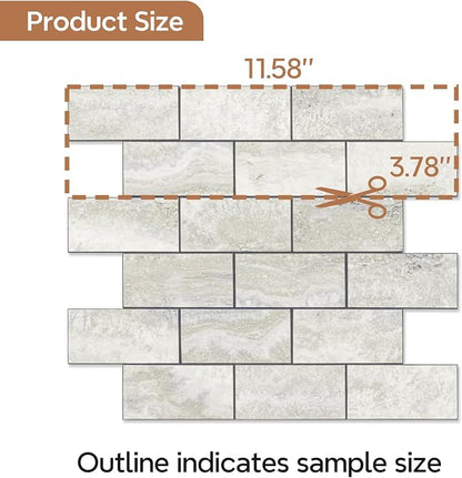 STICKGOO 1/3 Sheet Subway Tile Peel and Stick Backsplash, Beige Stone Texture with Grey Grout Kitchen Backsplash Wall Tile(Only 1/3 Sample)
