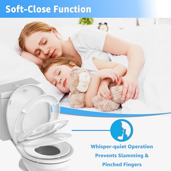 Toilet Seat Round with Toddler Seat 16.5 Inch & Quick Release - Quick Connect, Potty Training Toilet Seat Soft Close, PP Material Safe & Easy Clean, Firm Accessories Stay Tight, White Plastic